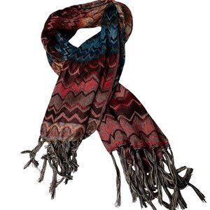 2 Chic Multicolor Chevron Pattern Fringe Scarf  Acrylic Soft Lightweight Stretch